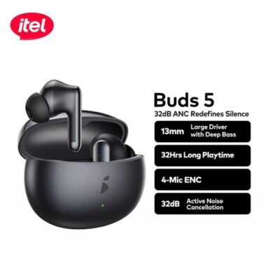 itel itel Buds 5  32dB ANC Earbuds  4-Mic Clear Calls 13mm Drivers Premium Design Dark Chrome