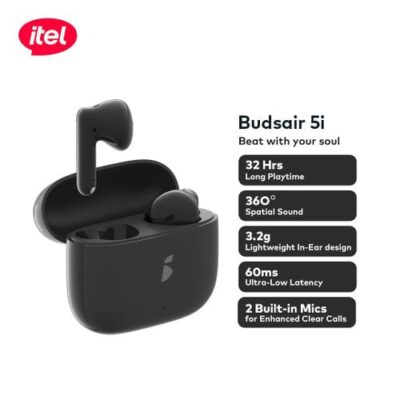 itel TWS BudsAir 5i Earbuds AI translation Half In-Ear Design Deep Bass  IEW-51 – Black