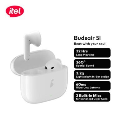 itel TWS BudsAir 5i Earbuds AI translation Half In-Ear Design Deep Bass  IEW-51 – Whte