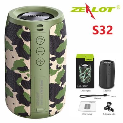 Zealot S32 TWS Portable Bluetooth Speaker Wireless Mini Column Box Speaker TF card FM Stereo 3D Hi-Fi