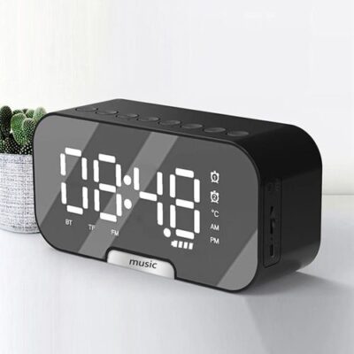 EiFESS Bluetooth Speaker Digital Alarm Clock Large LED Screen – Black
